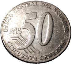Moeda de 50 Centavos de Dólar de 2000 do Equador