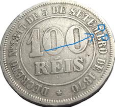 Moeda Rara Anômala de 100 Réis com Fundo Liso de 1881 do Império do Brazil