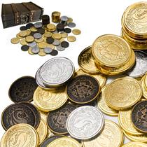 Moedas piratas de metal ACTIONDRAKE 110 peças com baú de tesouro Moedas piratas de metal ACTIONDRAKE 110 peças com baú de tesouro