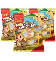 Moedas sabor Chocolate Bel contendo 3 pacotes de 40g cada