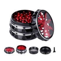Moedor de 63 mm em liga de alumínio vermelho de 4 camadas com dentes relâmpagos Moedor de 63 mm em liga de alumínio vermelho de 4 camadas com dentes relâmpagos