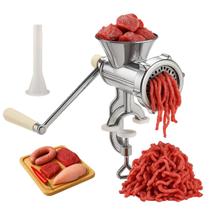 Moedor de Carne Profissional de Aluminio N10 com Manivela Manual e Funil para Encher Linguiça Triturador