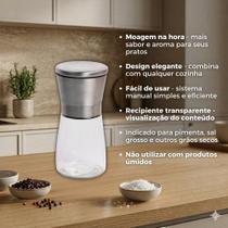 Moedor de Pimenta e Sal Grosso Manual em Aço Inox e Vidro 165ml Petrin Design Elegante para Cozinha e Mesa Gourmet Moagem de Grãos Secos na Hora Moedor de Pimenta e Sal Grosso Manual em Aço Inox e Vidro 165ml Petrin Design Elegante para Cozinha e Mesa Gourmet Moagem de Grãos Secos na Hora