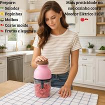 Moedor Elétrico de Carne e Alimentos 220V 600ml Triturador de Frutas Legumes Picador de Alho Cebola Processador Portátil Cozinha