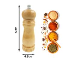 Moedor Mesa Pimenta Sal Especiarias Pequeno Compacto Madeira Cerâmica Cozinha Refeição Churrasco13x4,5cm