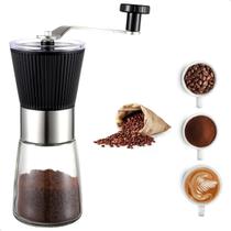 Moedor Triturador de Cafe Grãos Manual em Inox e Vidro