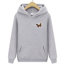 Moetom Canguru Borboleta Florida Peito Blusa de Frio Fofo Casaco