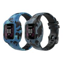 MoKo 2PACK Banda Compatível com Garmin Vivofit JR 3 Tracker, Padrão de Impressão de Silicone Macio Ajustável Correia de substituição encaixa 5.1-7.5in Pulseira de pulseira, camuflagem azul & mosaico