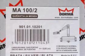 Mola Aérea Hidráulica Dorma Para Porta Ma 100/2 Prata