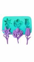 Molde 3 Flores Jardim Em Silicone Pasta Americana Biscuit Chocolate Artesanato Sabonete