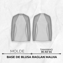 Molde base para blusa feminina raglan malha tamanho 36 ao 54 by Wania Machado