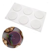 Molde de bolo de mousse de silicone em espiral de 6 cavidades para decoração de pastelaria Molde de bolo de mousse de silicone em espiral de 6 cavidades para decoração de pastelaria