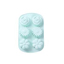 Molde de bolo de silicone em forma de flor - molde verde menta de 6 cavidades