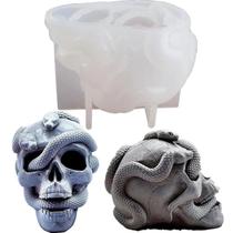 Molde De Cera De Silicone Duplo Para Decoração De Halloween Com Cabeça De Cobra E Caveira
