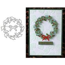 Molde de Corte em Metal DIY Scrapbooking Artist Folhas de Azevinho com Guirlanda