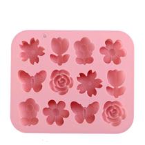 Molde de flor e borboleta de silicone de 12 cavidades para assar e cozinhar