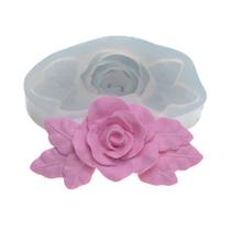 Molde De Silicone 390 - Rosa Grande Com Folhas - Flor Molde De Silicone 390 - Rosa Grande Com Folhas - Flor