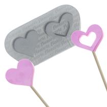 Molde De Silicone 552 - Pirulitos Cristal P 2 Corações 3,5cm