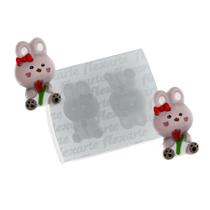 Molde De Silicone 821 - Dupla De Coelhos Peq C Flor - Páscoa Molde De Silicone 821 - Dupla De Coelhos Peq C Flor - Páscoa