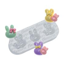 Molde de Silicone - 992 3 Cabeças Coelho Mattie Laço 2cm