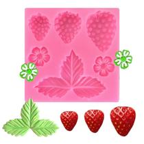 Molde de silicone de morango, folhas e flores para decoração de bolos