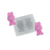Molde de silicone Dupla de Coelhos com Flor e Laço Ref. 821 - 1 unidade - Flex Arte - Rizzo