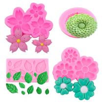 Molde De Silicone Flor Folhas Rosas Kit33