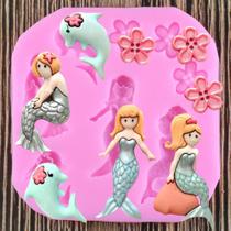 Molde De Silicone Fundo Mini Sereias E Golfinhos