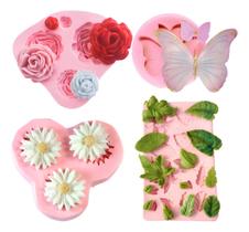 Molde De Silicone Jardim Rosas Flores Borboletas Folhas Kit 4 Peças Biscuit Artesanato Confeitaria Decoração Molde De Silicone Jardim Rosas Flores Borboletas Folhas Kit 4 Peças Biscuit Artesanato Confeitaria Decoração