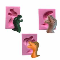 Molde de silicone kit 3 cabeças de dinossoros, resina, confeitaria, biscuit molds planet