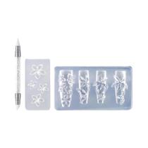 Molde De Silicone Para Arte De Unhas Em Forma De Flor Com Relevo 3D, Conjunto De 3 Peças Para Molde De Silicone Para Arte De Unhas Em Forma De Flor Com Relevo 3D, Conjunto De 3 Peças Para