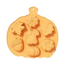 Molde De Silicone Para Chocolate Com Tema De Ação De Graças: Abóbora, Folha De Bordo, Esquilo E