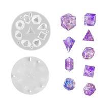 Molde de silicone para dados de borda afiada DIY DND para molde de dados de resina de 9 peças