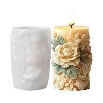 Molde De Silicone Para Vela Cilíndrica Com Relevo De Flor 3D Lírio E Peônia, Para Resina E Gesso Molde De Silicone Para Vela Cilíndrica Com Relevo De Flor 3D Lírio E Peônia, Para Resina E Gesso