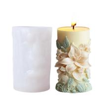 Molde De Silicone Para Vela Cilíndrica Com Relevo De Flor 3D Lírio E Peônia, Para Resina E Gesso Molde De Silicone Para Vela Cilíndrica Com Relevo De Flor 3D Lírio E Peônia, Para Resina E Gesso