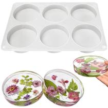 Molde de silicone redondo para porta-copos com 6 cavidades 10 cm Molde de silicone redondo para porta-copos com 6 cavidades 10 cm