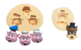 Molde de silicone três porquinhos e o lobo mau, resina, confeitaria, biscuit molds planet