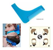 Molde para Alinhador de Barba Masculino com Pente Régua de Plástico Azul Guia de Simetria Facial