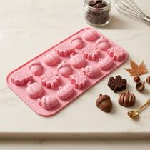 Molde Silicone 18 Cavidades Chocolate Outono Abóboras Folhas Molde Silicone 18 Cavidades Chocolate Outono Abóboras Folhas