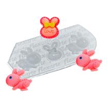 Molde Silicone 924 - 2 Coelhos De Páscoa + Orelha De Coelho