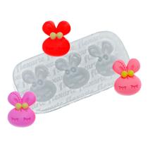 Molde Silicone 928 - Três Cabeças De Coelho C/ Laço - Páscoa