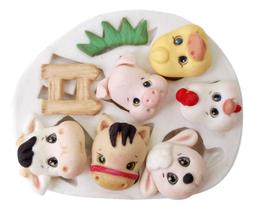 Molde Silicone Animais Fazendinha Porco Vaca Galinho Ovelha Biscuit Decoração Confeitaria Artesanato