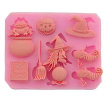 Molde Silicone Bruxa Chapeu Vassoura Abobora Halloween Poçao
