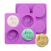 Molde Silicone para Sabonete 4 Cav Forma Face da Lua Sabão Saboaria Gesso Vela Molde Silicone para Sabonete 4 Cav Forma Face da Lua Sabão Saboaria Gesso Vela