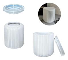 Molde Silicone Resina Pote com tampa Listrado Riscado Vela Cimento Ceramicas Gesso