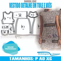 Molde vestido det. tule, modelagem&diversos, p-xg, correios