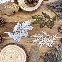 Moldes De Corte Em Metal Para Scrapbooking Com Ramos De Pinheiro, Cones E Folhas Para Decoração E