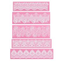 Moldes de renda de fondant de silicone Beasea para decoração de bolos, 5 unidades