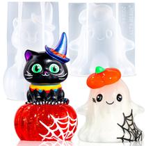 Moldes de resina LET'S RESIN Halloween Ghost & Cat Pumpkin, 2 unidades
