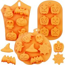 Moldes De Silicone Antiaderentes Para Halloween Em Formatos De Abóbora, Caveira, Morcego E Fantasma Moldes De Silicone Antiaderentes Para Halloween Em Formatos De Abóbora, Caveira, Morcego E Fantasma
